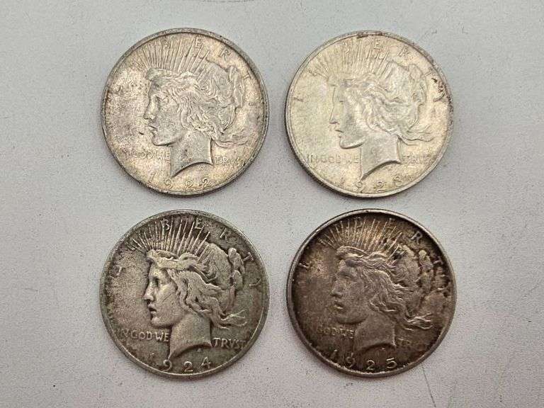 four Silver Peace Dollars 1922, 1923, 1924, 1925 image