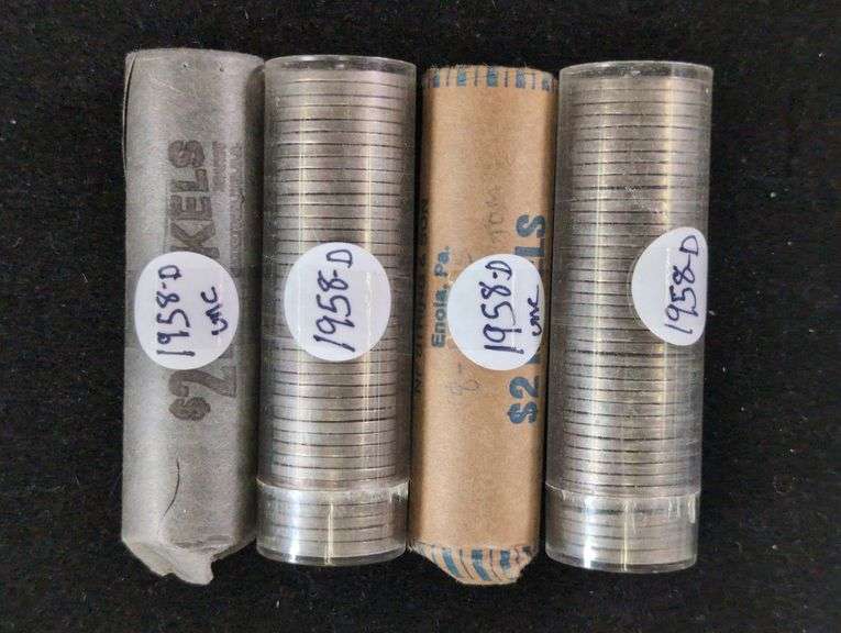 FOUR ROLLS 1958-D UNCIRCULATED JEFFERSON NICKEL ROLLS image