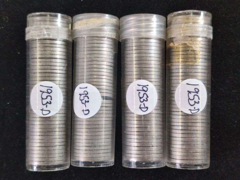 FOUR ROLLS 1953-D UNCIRCULATED JEFFERSON NICKEL ROLLS image