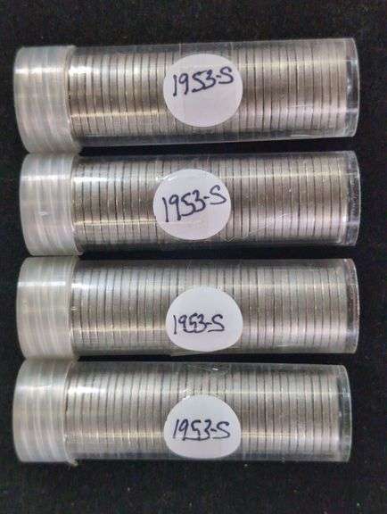 FOUR ROLLS 1953-S UNCIRCULATED JEFFERSON NICKEL ROLLS image