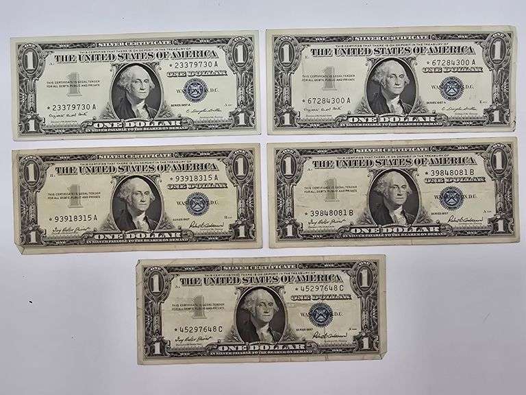 5 Series of 1957 $1.00 Silver Certificate star notes image