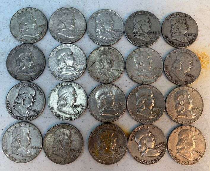 $10.00 Face Value 90% Silver Franklin Half Dollars mixed dates image