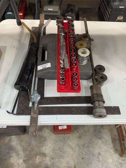 Assorted Tools Including Sockets, Wrenches, Solder, and More image