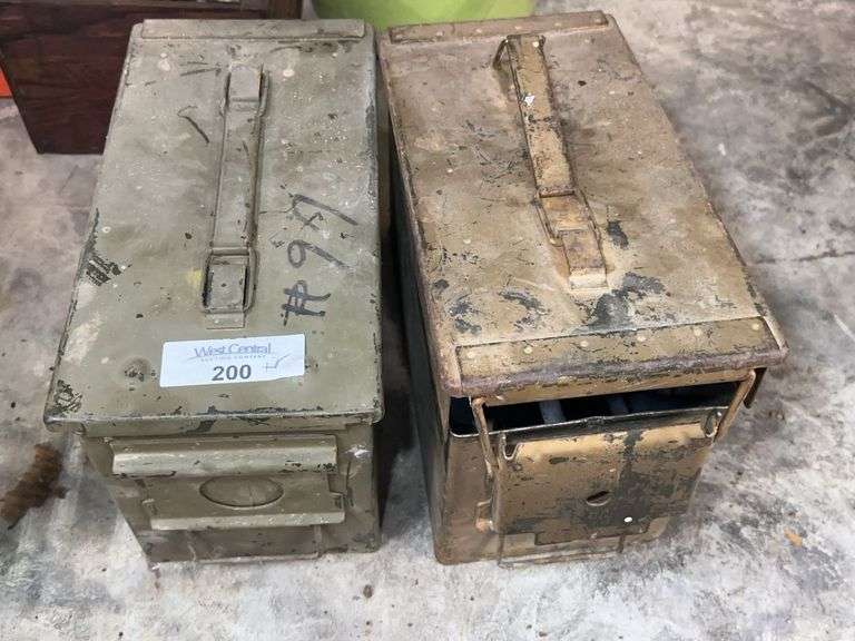 Two Metal Military Ammunition Boxes with Tools and Hardware image