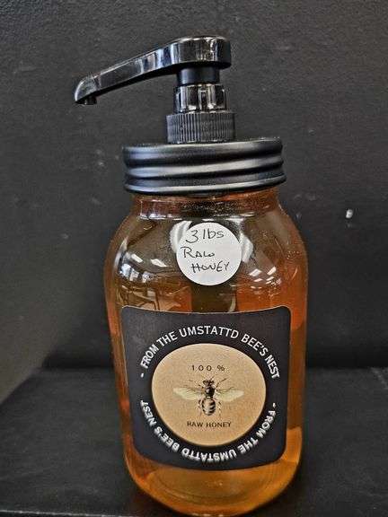 3 Pounds Raw Honey in a Pump Jar