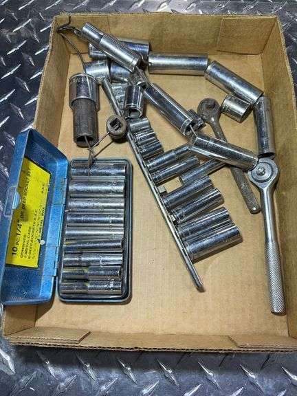 Assortment of sockets and ratchets. 1/4” and 3/8” image
