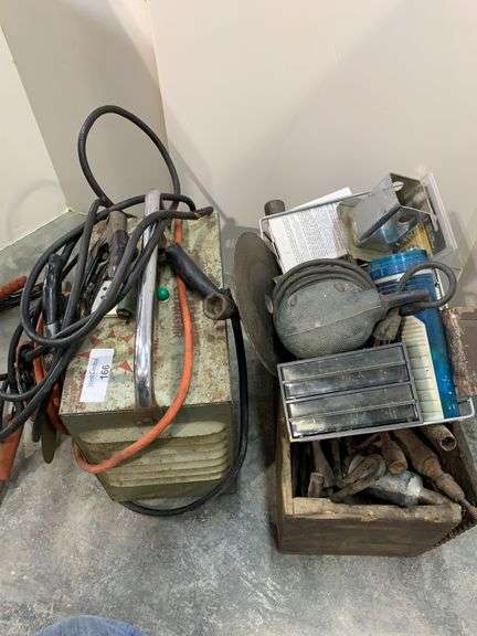 Tool Lot with Battery Charger, Grinding Wheel, Black & Decker Sander, and More image