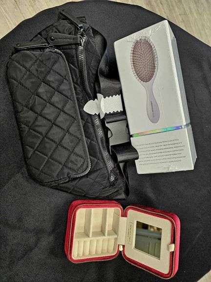 Black Fanny Bag, Wet Brush and Jewelry Box