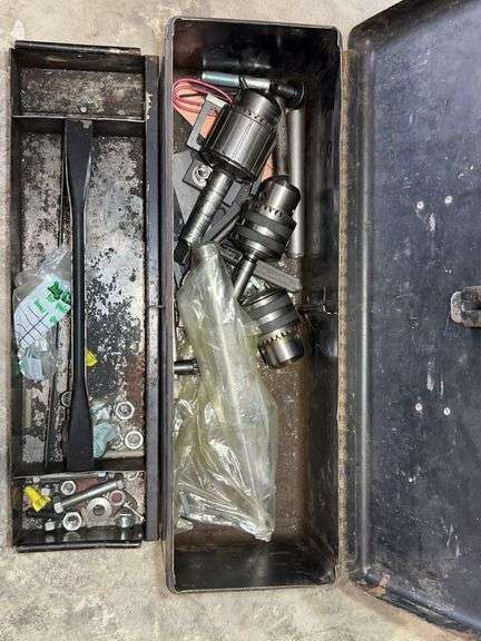 Metal Tool Box with Drill Chucks and Additional Hardware image