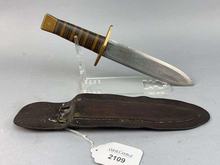 WWII Era Fighting Knife with Leather Sheath image