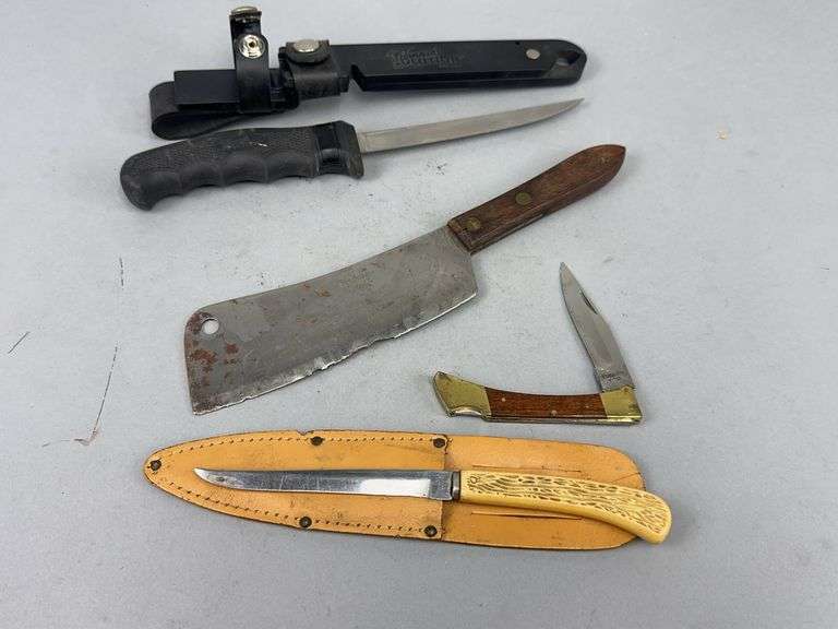 Lot of Assorted Knives - Butcher Knife, Pocket Knife, Fillet Knife image