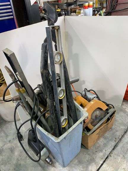 Tools and Hardware Assortment - Craftsman Drill, Black & Decker Saw, Levels, and More image
