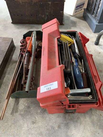 Toolbox with Assorted Hand Tools, Gauges and Auger Bits image