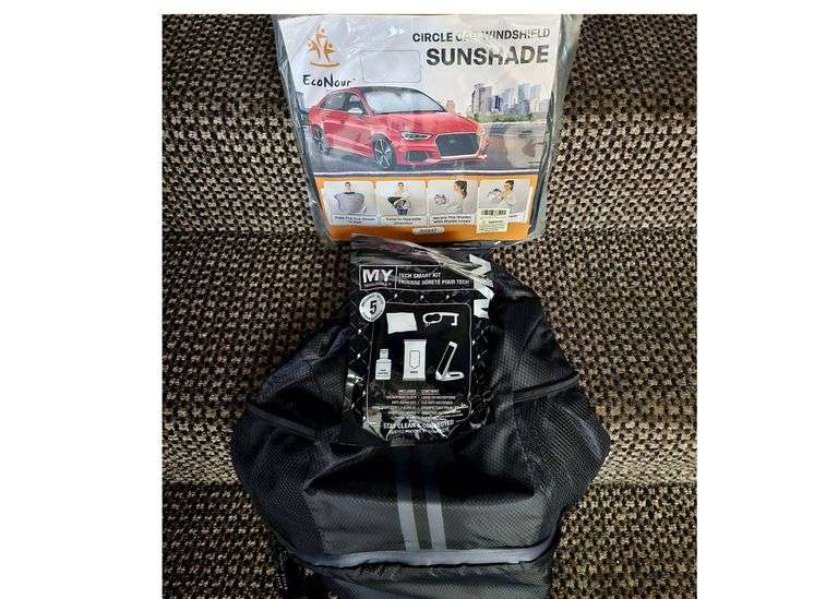 Car Sunshield, Tech Smart Kit and Black Backpack