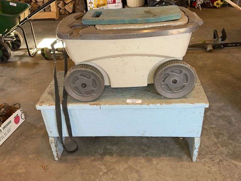 Rolling Garden Seat and Wooden Bench image