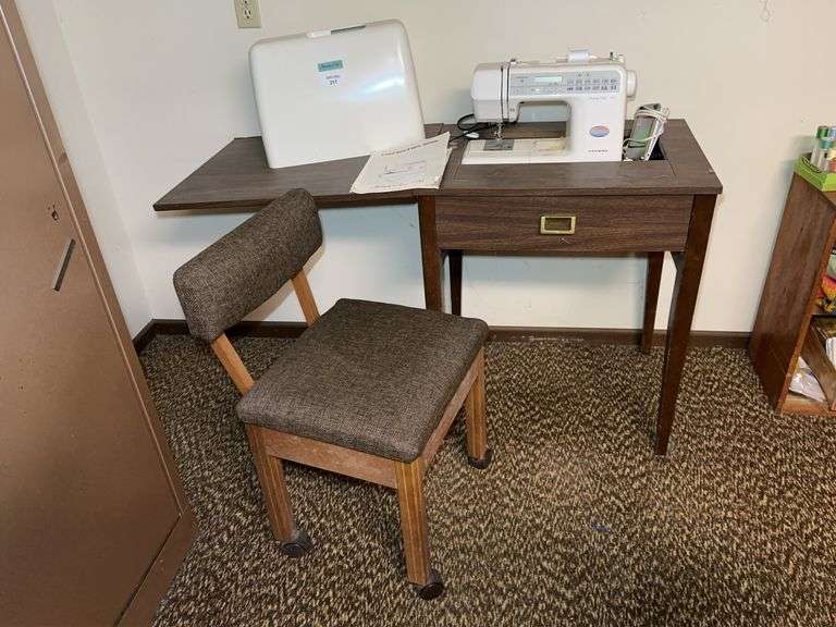 Janome Memory Craft 3000 Sewing Machine with Cabinet and Chair image