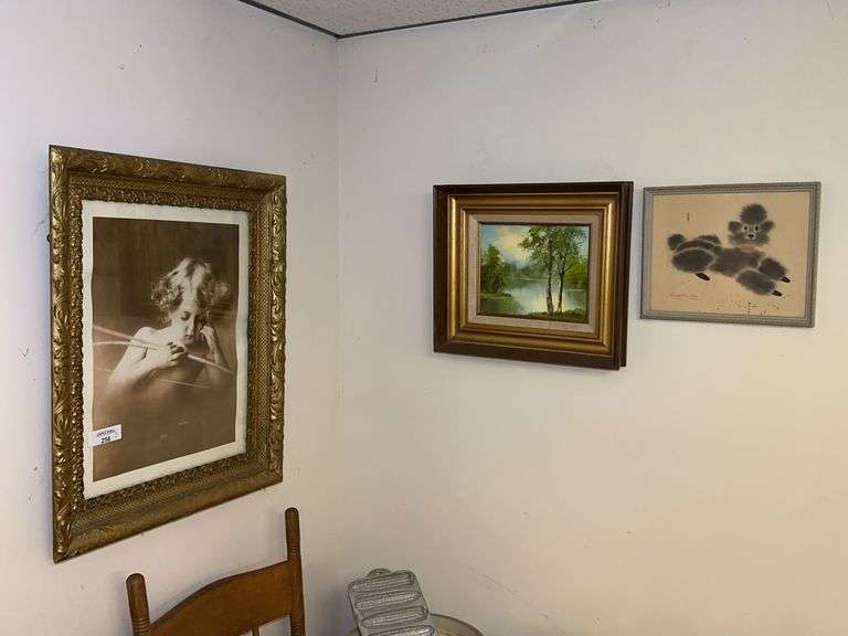 Framed Wall Art - Cupid Asleep Print and Poodle Painting image