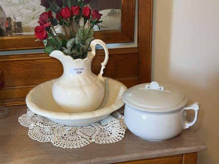 Royal Ironstone China Alfred Meakin Chamber Pot, wash basin & pitcher image