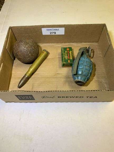 Mixed Military Collectibles - Grenade, Cannonball, Ammunition image