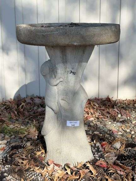 Concrete Bird Bath with Squirrel Decoration image