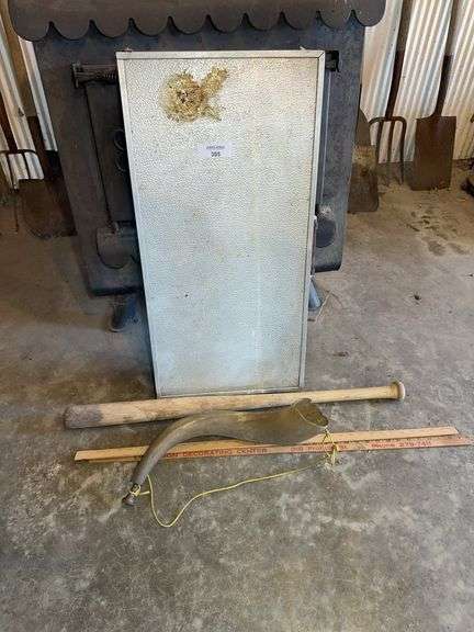 Assorted Home Goods Lot: Folding Table, Horn, Baseball Bat, and Ruler image