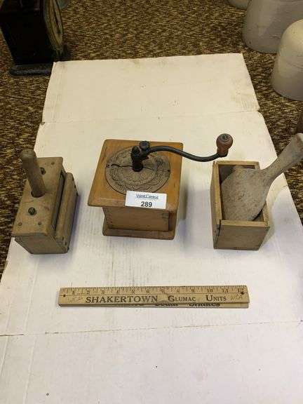 Wooden Butter Press, Coffee Grinder, and Spatula Set image