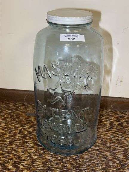 Large Blue Tinted Mason's Jar with Eagle Design image