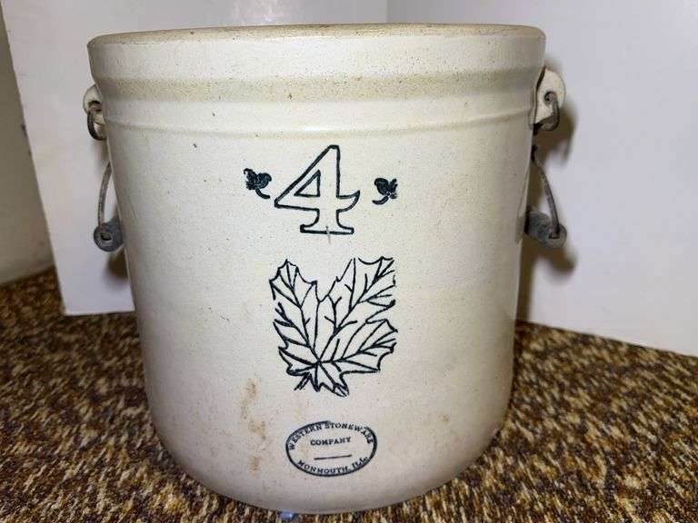 4 Gallon Western Stoneware Crock with Maple Leaf image