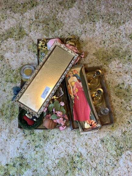 Assorted Home Decor: Candlesticks, Floral Arrangements, Tray, and More image