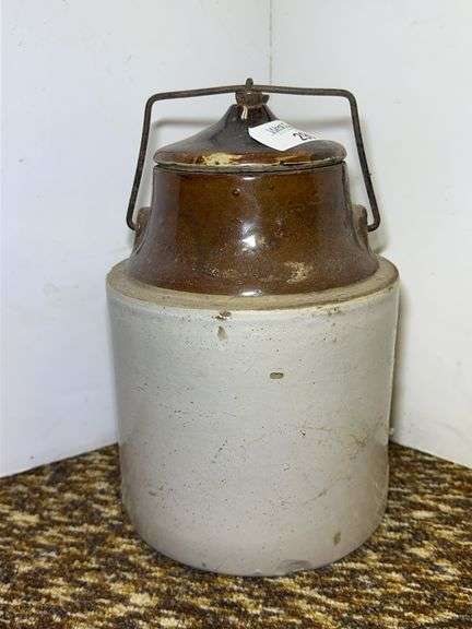 Stoneware Crock with Lid and Wire Bail Handle image