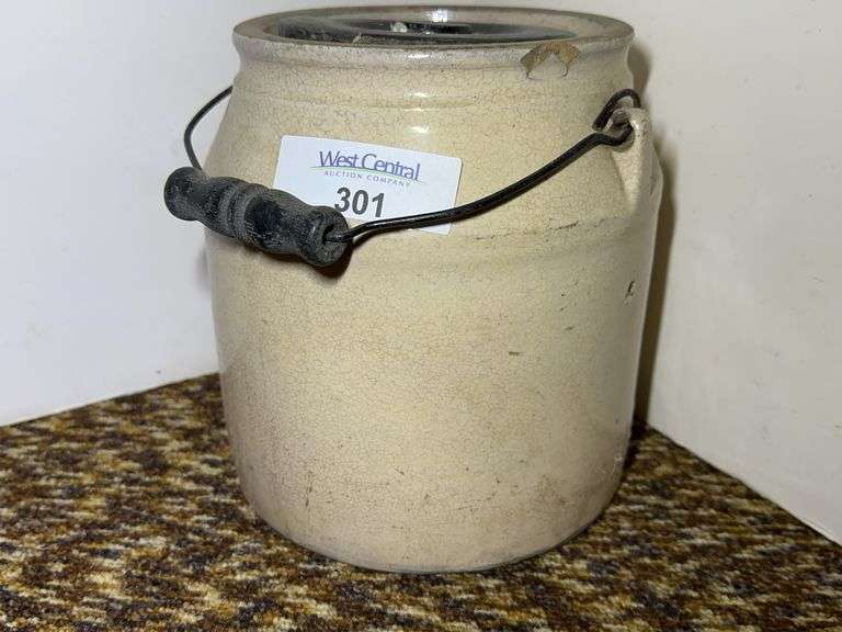 Stoneware Crock with Lid and Wire Bail Handle image