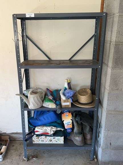 Metal Shelving Unit with Assorted Items image