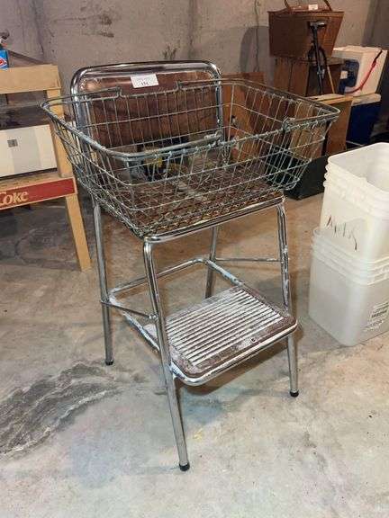 Vintage Style Chrome Step Stool Chair with Wire Basket image