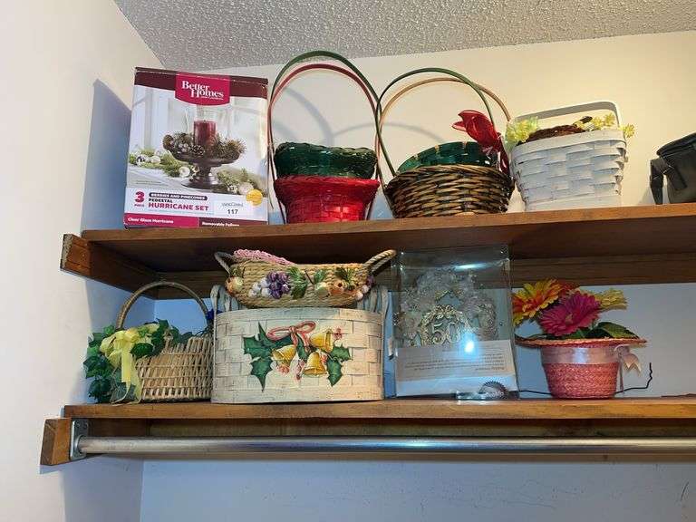 Better Homes and Gardens Hurricane Candleholder Set & Decorative Wedding Cake Topper, misc. baskets image