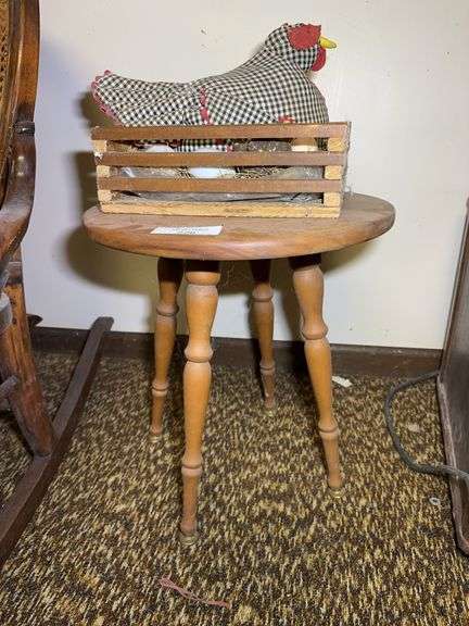 Round Wood Table with Farmhouse Chicken Decor image
