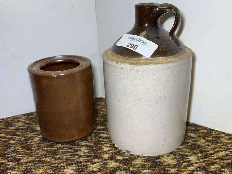 Two Stoneware Jugs - Western Stoneware and Cylinder Style Crock image