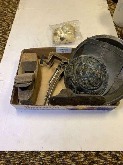 Box Lot with Plaque, Hand Plane, Squirrel Nut Cracker, and More image