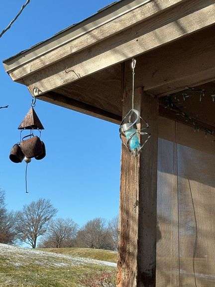 Outdoor Decor - Wind Chimes, Birdhouse, and Hummingbird Feeder image