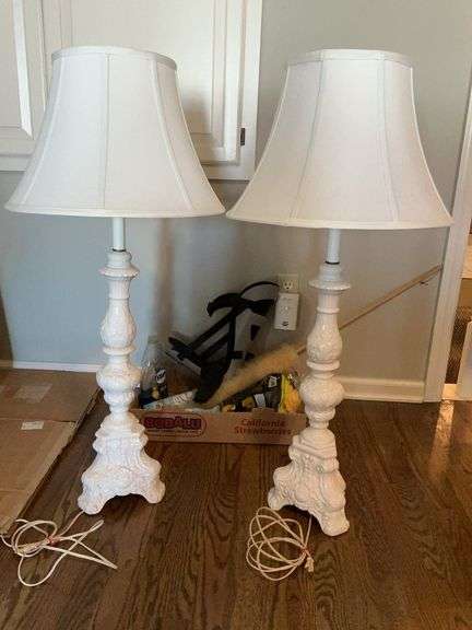 Pair of White Glass Table Lamps with Shades image