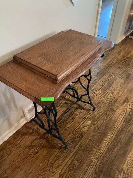 Repurposed Sewing Machine Table with Ornate Iron Base image