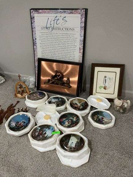 Collection of Home Decor Items: Art, Precious Moments Plates, and Figurines image