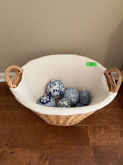 Basket with Decorative Blue and White Spheres image