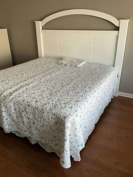 King Size White Wooden Bed Frame with Twin Mattresses image