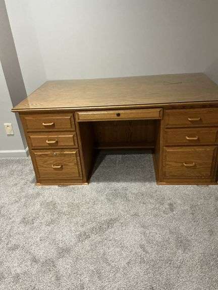 Solid Oak Desk with Glass Top image