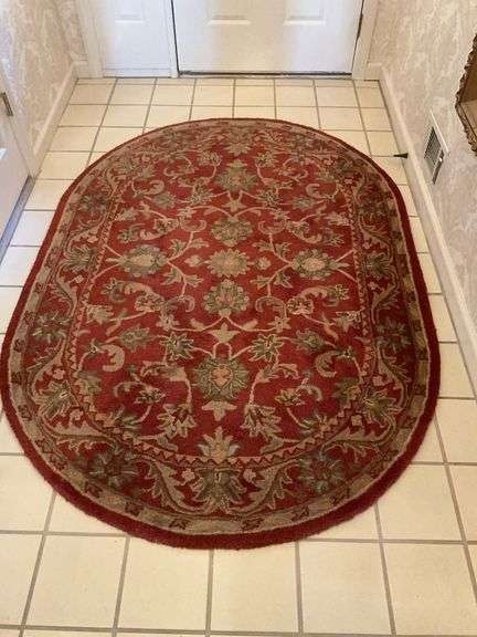 Oval Red Floral Area Rug image
