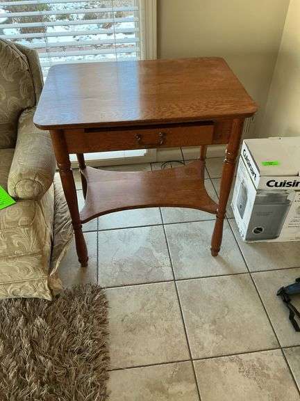 Small Brown Wood Side Table with Drawer image