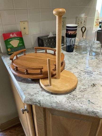 Wooden Lazy Susan and Tile Dispenser image
