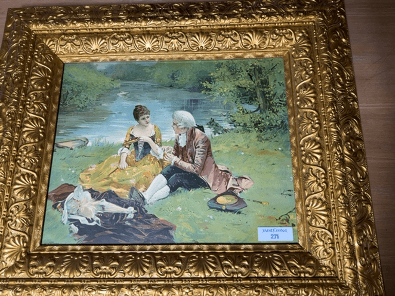 Framed Oil Painting with Outdoor Scene