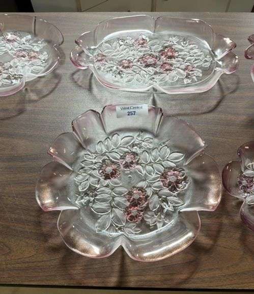 Set of 6 Pink Floral Glass Serving Dishes