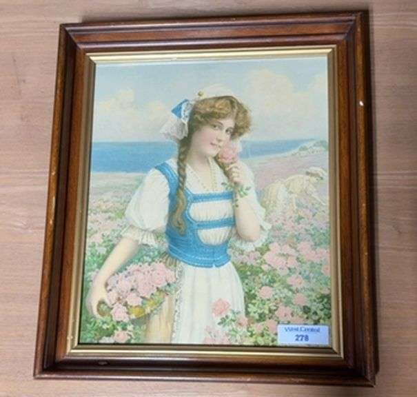 Framed Print of Woman in Rose Garden